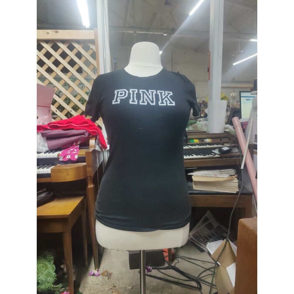 Victoria Secrets PINK black T-shirt with white logo-size M